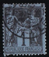 France N°83c - Sur Bleu Cobalt - Oblitéré - Manque 1 Dent Sinon TB - 1876-1898 Sage (Type II)