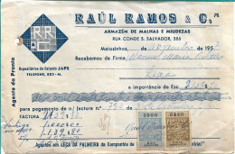 Portugal 1957 , RAUL RAMOS & Cª , JAPE Shoes , Matosinhos , Receipt . Revenue Stamps 2$00 And $20 - Portogallo