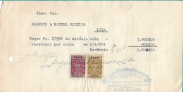 Portugal 1954 , MIGUEL BENTO IRMÃO & Cª , LIXA , Receipt . Revenue Stamps  $30 And $50 - Portugal