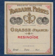 Etiquette Parfum Resinoïde Tombarel Frères à Grasse 3,8 Cm X 4,1 Cm Superbe.Etat - Etiquetas