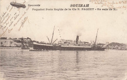 Bateau * Le Paquebot SOUIRAH , Poste Rapide De Compagnie N. Paquet * En Rade * Ballon Dirigeable - Warships