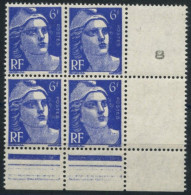 FRANCE - N°720a 6F BLEU GANDON - MECHES RELIEES DANS UN BLOC DE 4 SANS CHARNIERE ** - Unused Stamps