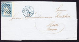 1855 10 Rp Strubel, Links Angeschnitten, Rechts Bogenrand Mit Blauem Stempel Raute Und Luzern Auf Briefhülle Nach Muri - Storia Postale