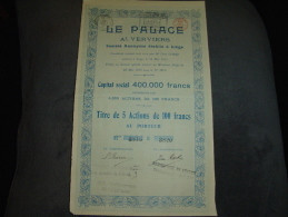 Titre De 5 Action " Le Palace "  Verviers 1913 (restaurants,hotels,cinéma,music-halls). - Verviers