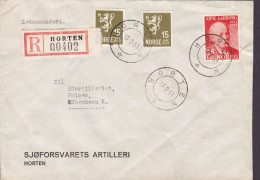 Norway SJØFORSVARETS ARTILLERI Registered Einschreiben Label HORTEN 1951 Cover Brief Söartilleriet København DK Garborg - Storia Postale