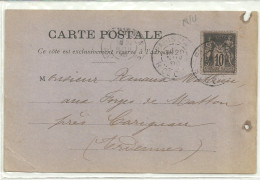 Sage Sur Carte Préimprimée Avec Case Porte Timbre Et Texte En 1896 - Lettres & Documents