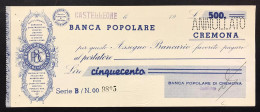 R.S.I. ASSEGNI A TAGLIO FISSO 500 LIRE CREMONA ANNULLATO R3 RRR Lotto.1052 - Autres & Non Classés