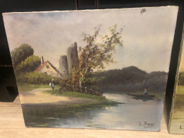 2 PEINTURES SUR TOILE - PAYSAGE AVEC ANIMATION DE L MUREY? - Waterverf