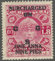 Cochin(India). 1942-43 Mahraja Rama Varma III. Official. Surcharge. 1a9p On 1a8p Used. SG O61 - Cochin