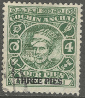 Cochin(India). 1943 Surcharges. 3p On 4p Used.  SG 94 - Cochin