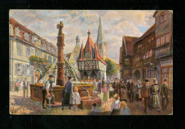 "MICHELSTADT I. ODENWALD" 1921, Color-AK (Litho) "Marktplatz Mit Rathaus Und Brunnen", Gute Erhaltung (16429) - Michelstadt