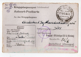 1942. WWII ITALY,CROATIA,FIUME TO NUREMBERG,GERMANY,POW,OFFICERS CAMP,CENSOR,ANSWER CARD - Occup. Iugoslava: Fiume