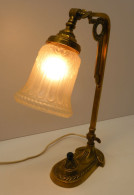 -SUPERBE LAMPE A POSER ART DECO BRONZE TULIPE VERRE Moulé   D - Lighting & Lampshades