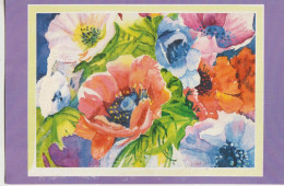 Carte Depliante Tressée Reproduction D'une Aquarelle Peintre Avec La Bouche ( Eclatantes Anemones ) De DANIEL B Z TAN - Watercolours