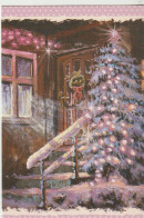 Carte Depliante Tressée Reproduction D'une Acrylique Peinte Avec La Bouche (Atmosphere Festivede Noel) Par S KIMLECIK - Acryl