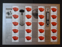 GREAT BRITAIN SG 2885 POPPY FLOWER: THEIR NAMES LIVETH FOR EVERMORE 20 STAMPS SMILER SHEET WITH GUTTERS & LABELS - Fogli Completi