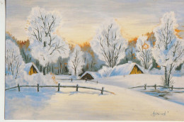 Carte Depliante Tressée Reproduction D'une Huile Peinte Avec La Bouche (Paysage Feutré D'Hiver) Par J SPORCK - Huiles