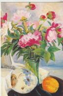 Carte Depliante Tressée Reproduction D'une Huile Peinte Avec La Bouche (Majestueuses Pivoines) Par V  GASPERUT - Huiles