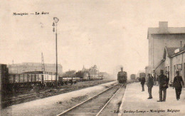 Momignies  La Gare Animée Avec Train à Vapeur Voyagé En 1919 - Momignies