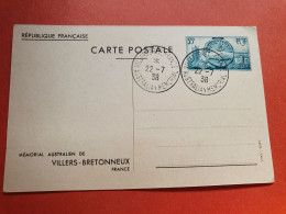 Entier Postal Du Mémorial Australien Avec Oblitération De L'inauguration En 1938 - Réf J 181 - Postales Tipos Y (antes De 1995)