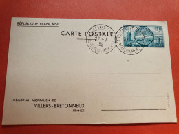 Entier Postal Du Mémorial Australien Avec Oblitération De L'inauguration En 1938 - Réf J 184 - Standard Postcards & Stamped On Demand (before 1995)
