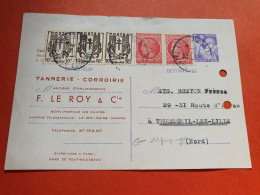 Entier Postal Type Iris Avec Repiquage Commerciale De Nantes ( Tannerie/Corroirie) En 1947 Pour Thumesnil  - Réf J 186 - Overprinter Postcards (before 1995)