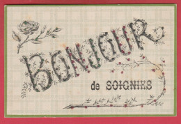 Soignies ... Bonjour ... Jolie Fantaisie Décoré De Brillants  - 190? ( Voir Verso ) - Soignies