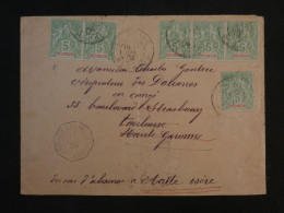 BU8  ILE DE LA REUNION  BELLE LETTRE 1904  ST DENIS A TOULOUSE FRANCE +C. OCTOGONAL  MARSEILLE +BANDE ET PAIRE DE 5C - Storia Postale