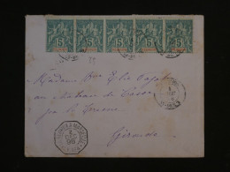 BU8  ILE DE LA REUNION  BELLE LETTRE RARE 1 DEC. 1898  FRANCE +BANDE DE 5 TP 5C +AFF. INTERESSANT++ - Brieven En Documenten