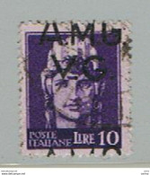 VENEZIA  GIULIA  VARIETA':  1945/47  IMPERIALE  -  £. 10  VIOLETTO  US. -  SOPRASTAMPA  IN  ALTO  -  SASS. 11 - Usados