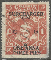 Cochin(India). 1944 Maharaja Kerala Varma II. Official. Surcharged. 1a3p On 1a Used. SG O80 - Cochin