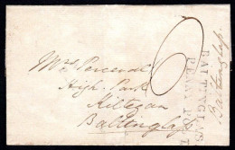 1835 Mourning Entire From Dublin To Baltinglas, Vertical, Light But Very Clear Strike Of  BALTINGLAS / PENNY POST - Prefilatelia