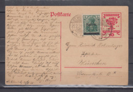 Saargebiet Germania Mino. 4 Als ZuF Auf Dt.Reich GZS P 115, Bedarf Ab St.Wendel/25.2.20 Nach München - Postal Stationery