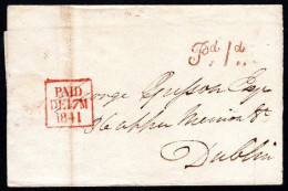 1841 Entire To Dublin With A Superb, Clear Strike Of The Fancy Parsonstown Pd 1d In Orange-brown F/K 391. - Préphilatélie