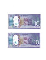 CANADA P-112a > 10 DOLLARS 2017, CONSEQUTIVE SERIAL NUMBERS, UNC, POLYMER, COMMEMORATIVE - Kanada