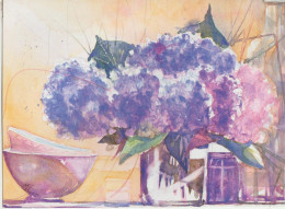 Carte Depliante Aquarelles (Bols Et Hortensias ) Peint Par ANDRE MEHU - Acquarelli