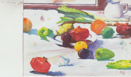 Carte Depliante Aquarelles ( Nature Morte Aux Poireaux Et Aux Grenades ) Peint Par ANDRE MEHU - Watercolours