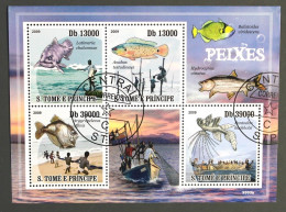 SAO TOME E PRINCIPE (SAINT THOMAS ET PRINCE) Poissons, Peche, Feuillet Emis En 2009. Oblitéré, Used - Poissons