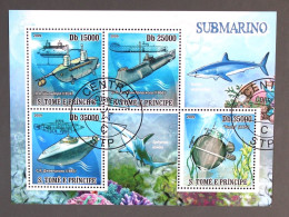 SAO TOME E PRINCIPE (SAINT THOMAS ET PRINCE) Sous Marin. Feuillet 5 Valeurs Emis En 2009. Oblitéré, Used - Submarinos