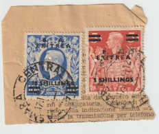 Italy 1950-51 British Occupation Eritrea Perfins, 5 Sh, 10 Sh, On Piece Used, - Eritrea