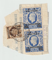 Italy 1950-51 British Occupation Eritrea Perfins, Pair 10 Sh,1 Sh  On Piece Used, - Eritrea