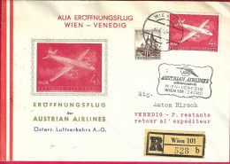 AUSTRIA - FIRST FLIGHT AUA WITH VISC FROM WIEN TO VENEDIG *2.4.1960* ON LARGE REGISTERED COVER - Erst- U. Sonderflugbriefe