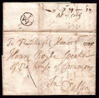 1754 EL From Jemmett Browne, Bishop Of Cork, With Superb Tiny CORK, To Henry Boyle, Speaker Of The House Of Commons - Préphilatélie