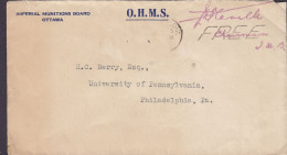 Canada IMPERIAL MUNITIONS BOARD, O.H.M.S. OTTAWA Ontario 'FREE' 19?? Cover Brief Lettre PHILDELPHIA Pa. United States - Cartas & Documentos