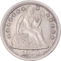États-Unis, Dime, Seated Liberty Dime, 1850, U.S. Mint, Argent, TTB - Medios  Dimes