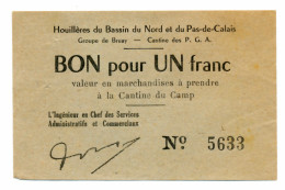 1939-1945 // P.O.W. //  PG // DOUAI (59) // BASSIN DU NORD & DU PAS-DE-CALAIS - HOUILLERES // Bon Pour Un Franc - Altri & Non Classificati