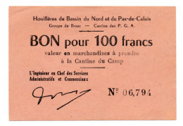 1939-1945 // P.O.W. // PG // DOUAI (59) // BASSIN DU NORD & DU PAS-DE-CALAIS - HOUILLERES // Bon Pour Cent Francs - Autres & Non Classés