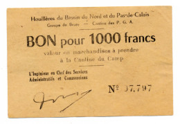 1939-1945 // P.O.W. // PG // DOUAI (59) // BASSIN DU NORD & DU PAS-DE-CALAIS - HOUILLERES // Bon Pour Mille Francs - Otros & Sin Clasificación