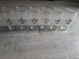 Lot 6 Verres Anciens Bière Ancre Alsace - Glasses