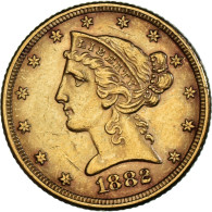 Monnaie, États-Unis, Coronet Head, $5, Half Eagle, 1882, U.S. Mint - 5$ - Half Eagle - 1866-1908: Coronet Head